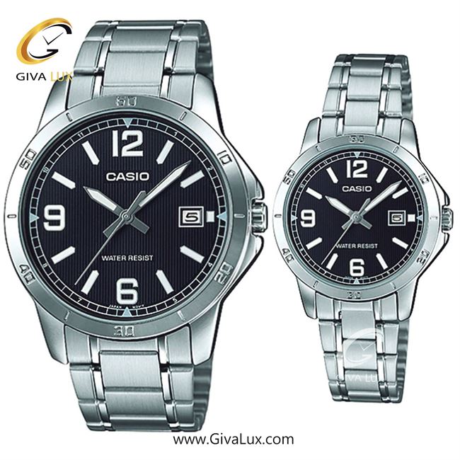 ساعت مچی اورجینال ست کاسیو Casio نقره ای | نقره ای| مشکی| کد رفرنس زنانه: LTP-V004D-1B2UDF، مردانه: MTP-V004D-1B2UDF